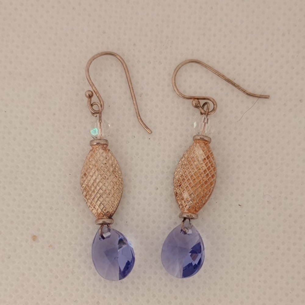 Hand Crafted Sterling Silver and Blue Drop Earrings Casual Everyday Gift Dainty